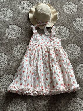 Joie Kids Straw Hat & Pink Strawberry Print Sundress Size 8